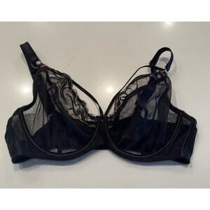 Scantilly By Curvy Kate Bra Women’s Size 38DD Black Underwire Sheer Fascinate